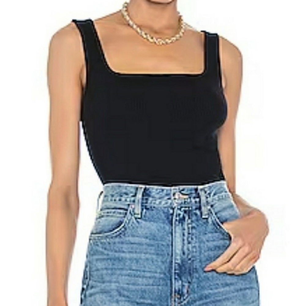 MASSIMO DUTTI • Classic Black Ribbed Square-Neck Tank Top, S